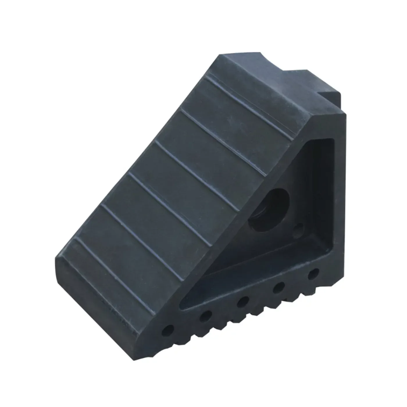 Černý gumový zakládací klín pod kola FLOMA WCF63 - délka 20 cm, šířka 10 cm, výška 15 cm