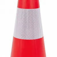 Červeno-bílý plastový (PE) reflexní kužel s podstavcem FLOMA CF27 - délka 48 cm, šířka 48 cm, výška 100 cm