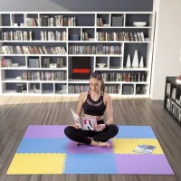 Různobarevná pěnová puzzle podložka (9 ks) ONE FITNESS - délka 180 cm, šířka 180 cm, výška 1 cm