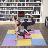 Různobarevná pěnová puzzle podložka (9 ks) ONE FITNESS - délka 180 cm, šířka 180 cm, výška 1 cm