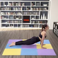 Různobarevná pěnová puzzle podložka (9 ks) ONE FITNESS - délka 180 cm, šířka 180 cm, výška 1 cm