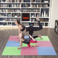 Různobarevná pěnová puzzle podložka (9 ks) ONE FITNESS - délka 180 cm, šířka 180 cm, výška 1 cm