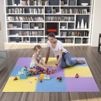 Různobarevná pěnová puzzle podložka (9 ks) ONE FITNESS - délka 180 cm, šířka 180 cm, výška 1 cm