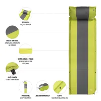 Šedo-zelená samonafukovací karimatka s podhlavníkem NILS CAMP NC4349 - délka 193 cm, šířka 58 cm, výška 3 cm