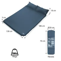 Šedá samonafukovací karimatka pro dvě osoby NILS CAMP - délka 186 cm, šířka 130 cm, tloušťka 3 cm