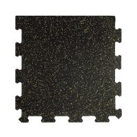 Černo-šedá gumová podlahová deska (puzzle - okraj) FLOMA FitFlo SF1050 - délka 47,8 cm, šířka 47,8 cm, výška 0,8 cm
