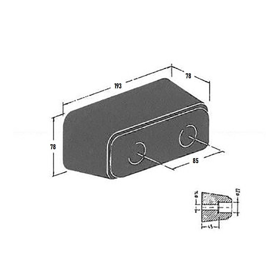 Gumový doraz na kamion FLOMA T5070 - délka 19,3 cm, šířka 7,8 cm, tloušťka 7,8 cm