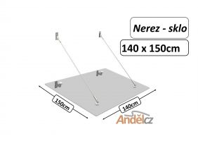 VCHODOVÁ STŘÍŠKA ZÁVĚSNÁ 1,4x1,5m s 2táhly ESG/VSG nerez