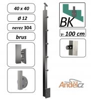 Sloupek zábradlí HRANATÝ boční pro schodiště B1- nerez