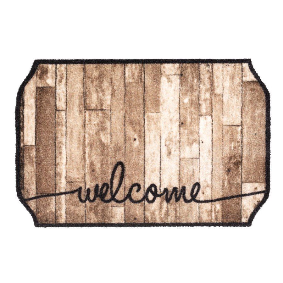 Pratelná vstupní rohož FLOMA Prestige Welcome Wood Octagon - délka 50 cm, šířka 75 cm, výška 0,7 cm