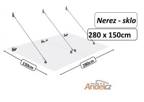 VCHODOVÁ STŘÍŠKA ZÁVĚSNÁ 2,8x1,5m s 3táhly ESG/VSG nerez