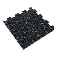Černo-bílo-modrá gumová podlahová deska (puzzle - roh) FLOMA FitFlo SF1050 - délka 47,8 cm, šířka 47,8 cm, výška 0,8 cm