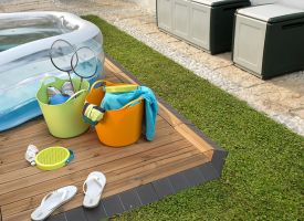 Dřevěný nájezd "samec" pro terasovou dlažbu Linea Combi-Wood - délka 40 cm, šířka 19,5 cm, výška 6,5 cm