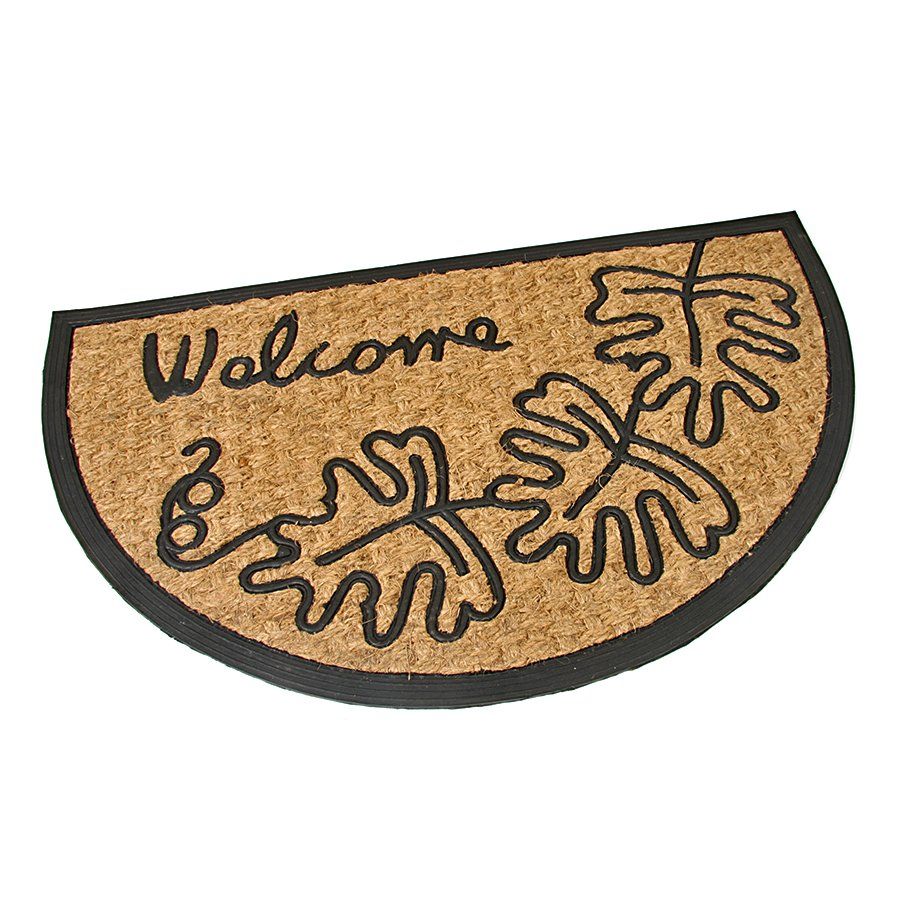 Kokosová čisticí venkovní vstupní půlkruhová rohož FLOMA Oak Leaves - délka 45 cm, šířka 75 cm, výška 0,8 cm