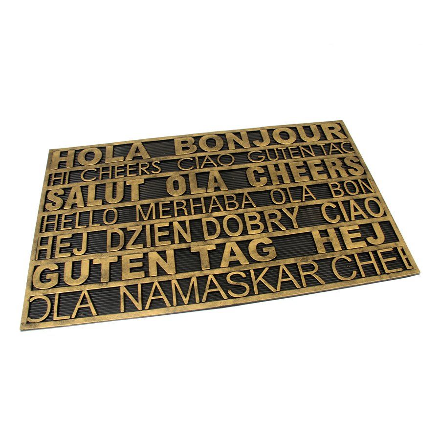Gumová venkovní čisticí vstupní rohož FLOMA Multilanguage - délka 45 cm, šířka 75 cm, výška 0,9 cm