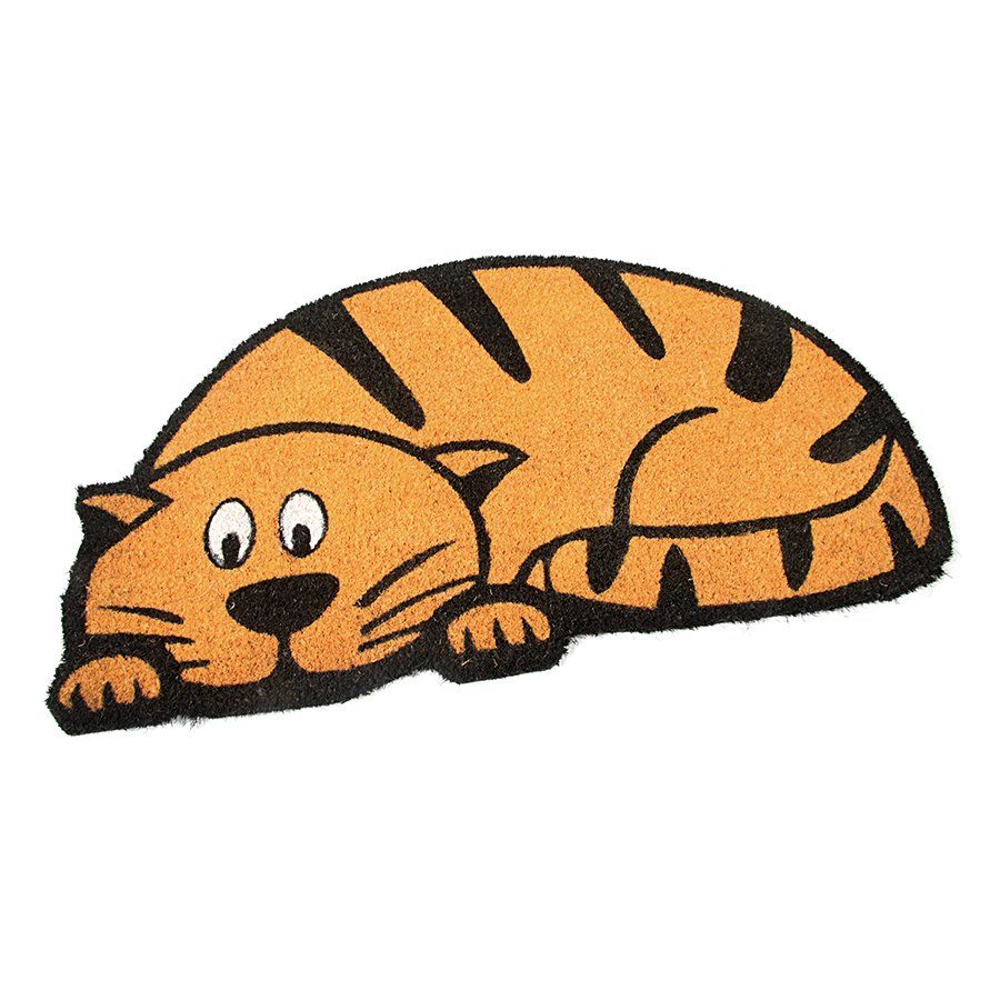 Kokosová venkovní čisticí vstupní rohož FLOMA Cute Cat - délka 45 cm, šířka 75 cm, výška 1,7 cm