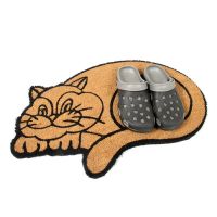 Kokosová venkovní čistící vstupní rohož FLOMA Happy Cat - délka 45 cm, šířka 75 cm a výška 1,7 cm