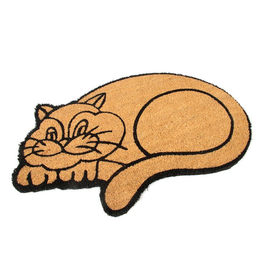 Kokosová venkovní čistící vstupní rohož FLOMA Happy Cat - délka 45 cm, šířka 75 cm a výška 1,7 cm