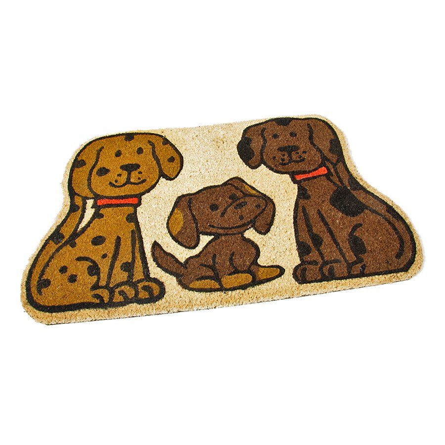 Kokosová venkovní čisticí vstupní rohož FLOMA Happy Dogs - délka 45 cm, šířka 75 cm, výška 1,7 cm