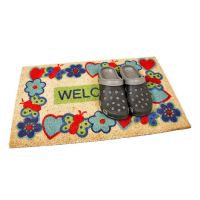 Kokosová venkovní čistící vstupní rohož FLOMA Welcome - Cheerful - délka 45 cm, šířka 75 cm, výška 1,7 cm