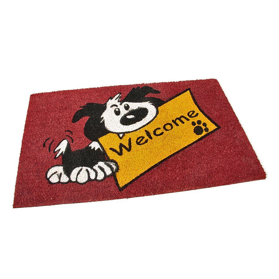 Kokosová venkovní čisticí vstupní rohož FLOMA Welcome - Dog - délka 45 cm, šířka 75 cm, výška 1,7 cm