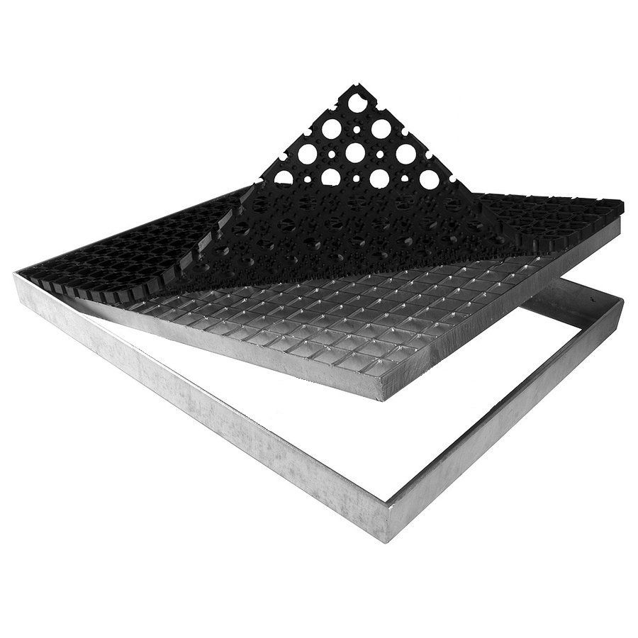 Kovová ocelová čisticí venkovní vstupní rohož ze svařovaných podlahových roštů s gumou bez pracen FLOMA Galva - délka 60 cm, šířka 101,5 cm, výška 6 cm