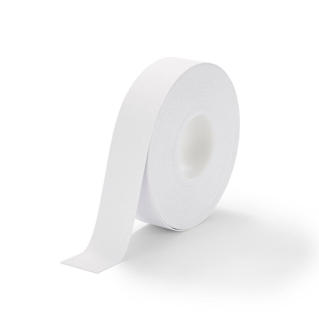 Bílá plastová voděodolná protiskluzová páska FLOMA Super Resilient - délka 18,3 m, šířka 5 cm, tloušťka 1,3 mm