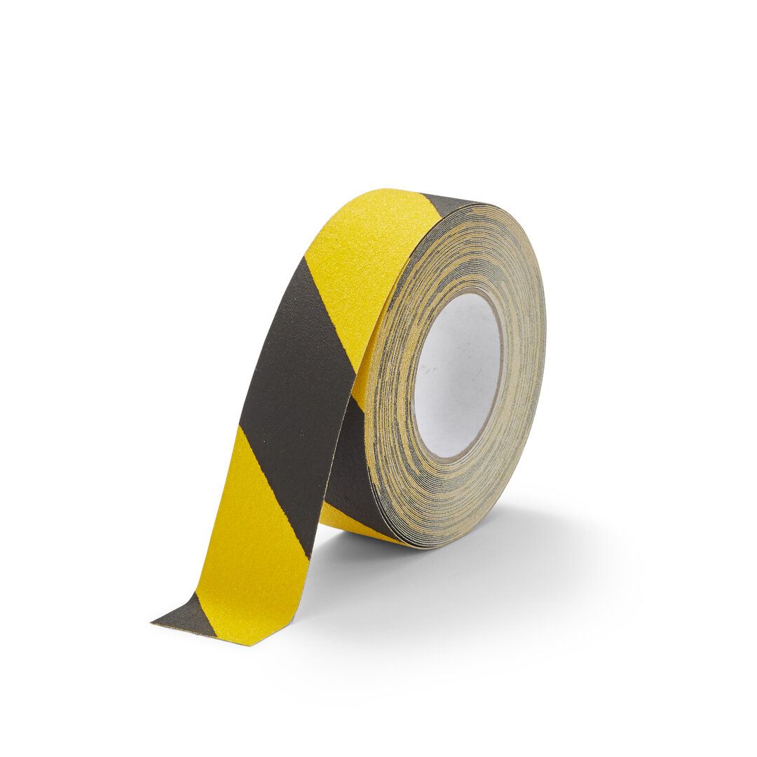 Černo-žlutá korundová snímatelná protiskluzová podlahová páska FLOMA Hazard Standard Removable - délka 18,3 m, šířka 5 cm, tloušťka 0,7 mm