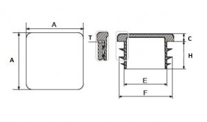 Plastová zátka jeklu čtvercová - 80x80x1,5-4,5mm šedá