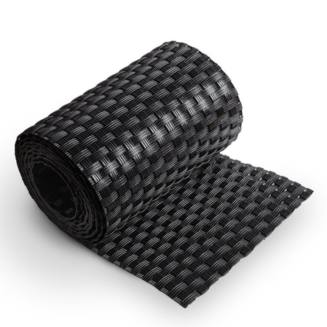 Černý plastový ratanový stínící pás "umělý ratan" - délka 255 cm, výška 19 cm