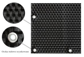 Černá plastová ratanová stínící rohož "umělý ratan" s oky (role) - délka 500 cm, výška 90 cm