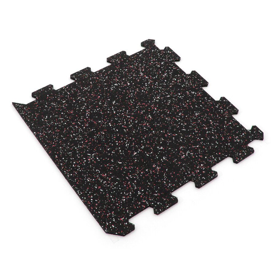 Černo-bílo-červená gumová podlahová deska (puzzle - okraj) FLOMA FitFlo SF1050 - délka 47,8 cm, šířka 47,8 cm, výška 0,8 cm