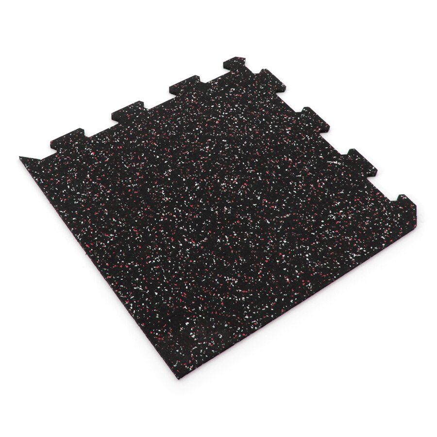 Černo-bílo-červená gumová podlahová deska (puzzle - roh) FLOMA FitFlo SF1050 - délka 47,8 cm, šířka 47,8 cm, výška 0,8 cm