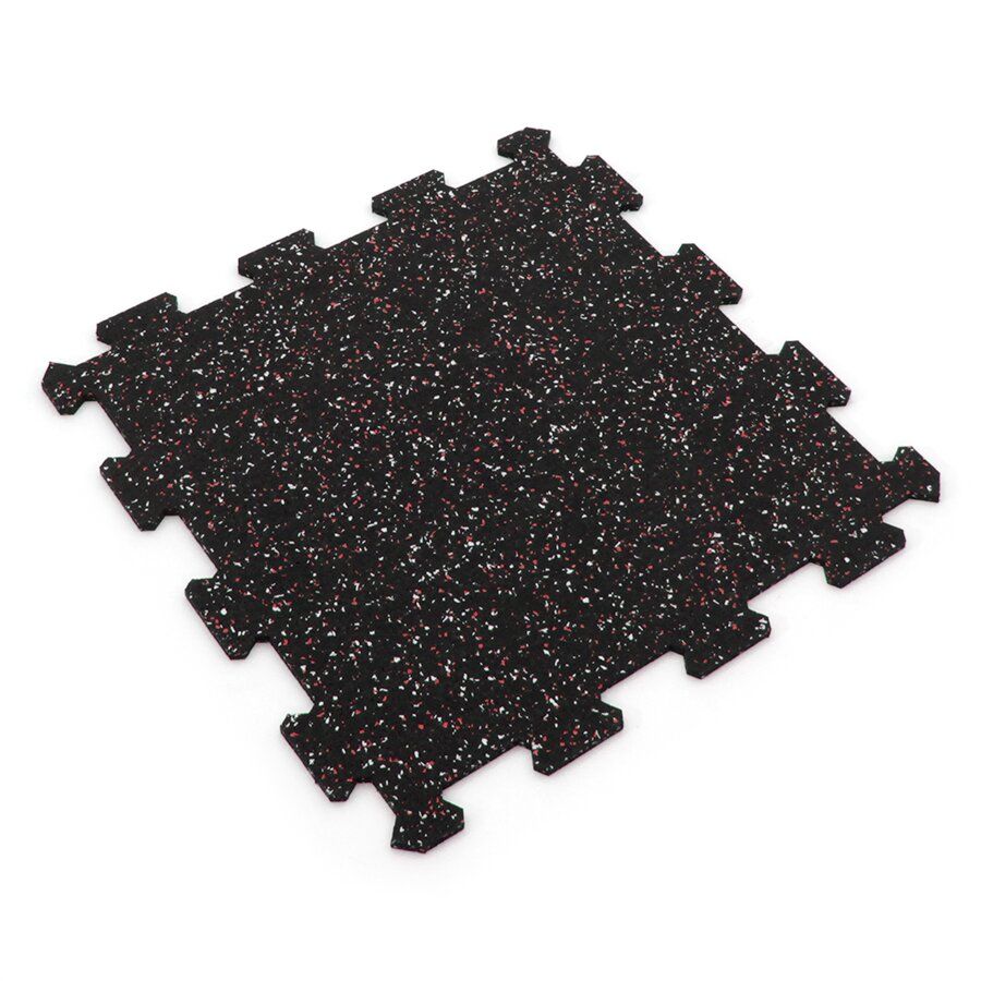 Černo-bílo-červená gumová podlahová deska (puzzle - střed) FLOMA FitFlo SF1050 - délka 47,8 cm, šířka 47,8 cm, výška 0,8 cm