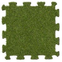 Zelená gumová puzzle terasová dlažba s umělým trávníkem FLOMA Comfort Tile - 40 x 40 x 1,2 cm