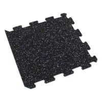 Černo-bílo-modrá gumová modulová puzzle dlažba (okraj) FLOMA FitFlo SF1050 - 95,6 x 95,6 x 0,8 cm
