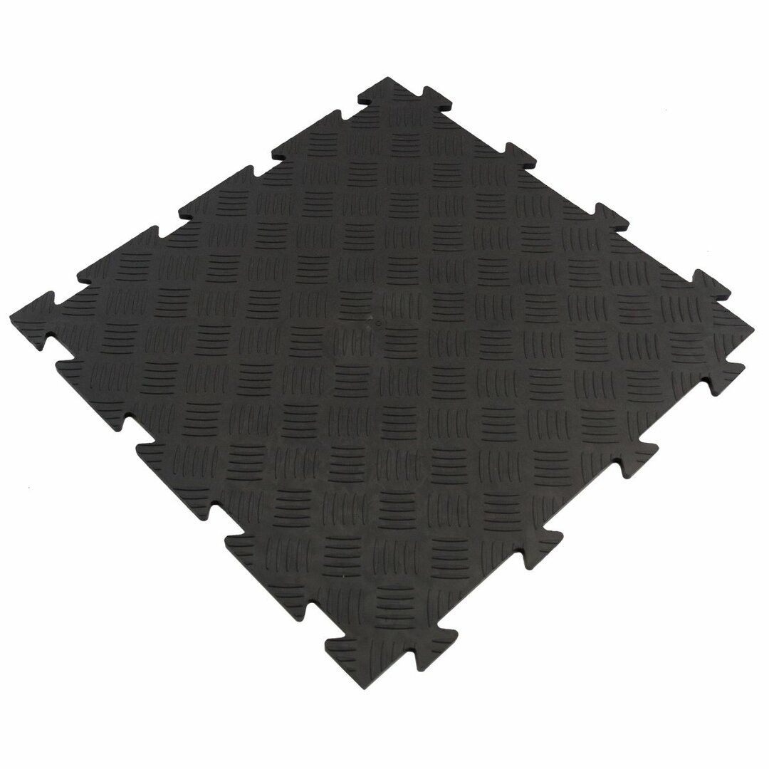 Černá PVC vinylová zátěžová puzzle protiskluzová dlažba Tenax (checker) - délka 47,5 cm, šířka 47,5 cm, výška 0,8 cm