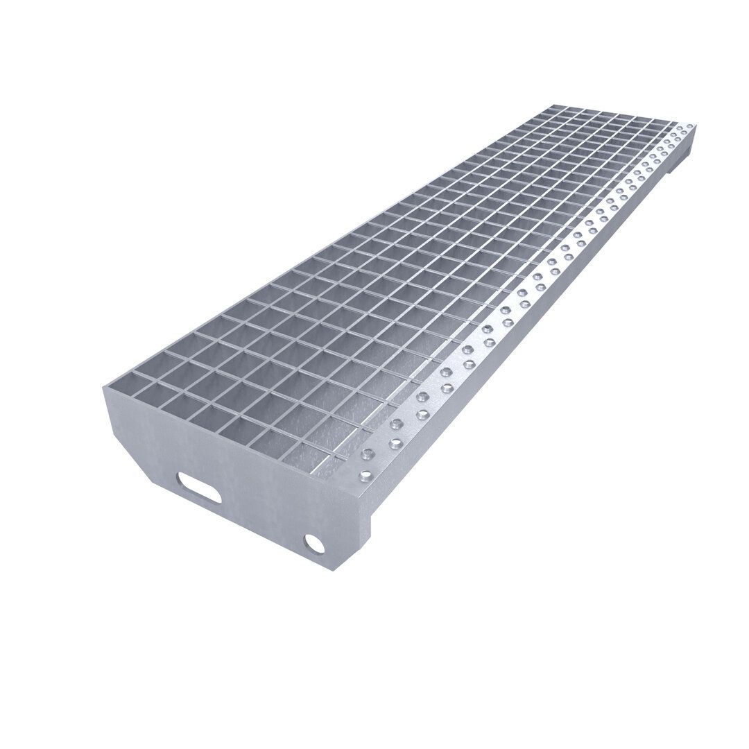 Kovový pozinkovaný protiskluzový schodišťový stupeň (30/3, 34/38) FLOMA SteelStep - šířka 100 cm, hloubka 24 cm, výška 3 cm