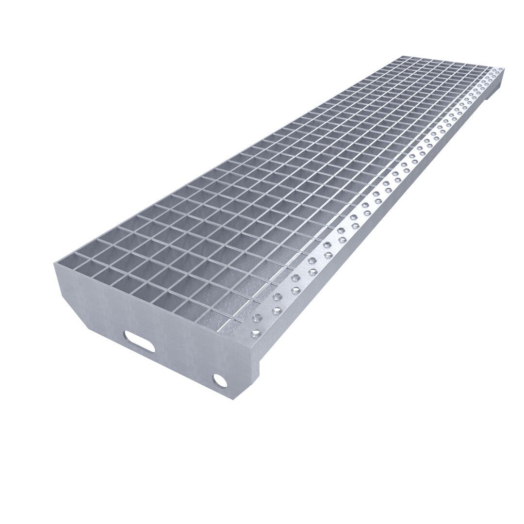 Kovový pozinkovaný protiskluzový schodišťový stupeň (40/3, 34/38) FLOMA SteelStep - šířka 120 cm, hloubka 27 cm, výška 4 cm