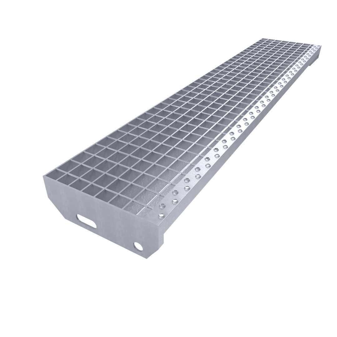 Kovový pozinkovaný protiskluzový schodišťový stupeň (40/3, 34/38) FLOMA SteelStep - šířka 120 cm, hloubka 24 cm, výška 4 cm