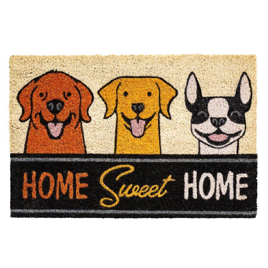 Kokosová vstupní rohož FLOMA Ruco Happy Dogs Home Sweet Home - délka 40 cm, šířka 60 cm, výška 1,5 cm