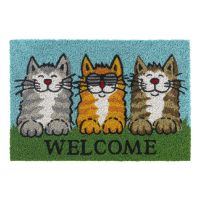 Kokosová vnitřní čistící vstupní rohož FLOMA Ruco Welcome Cats - 40 x 60 x 1,5 cm