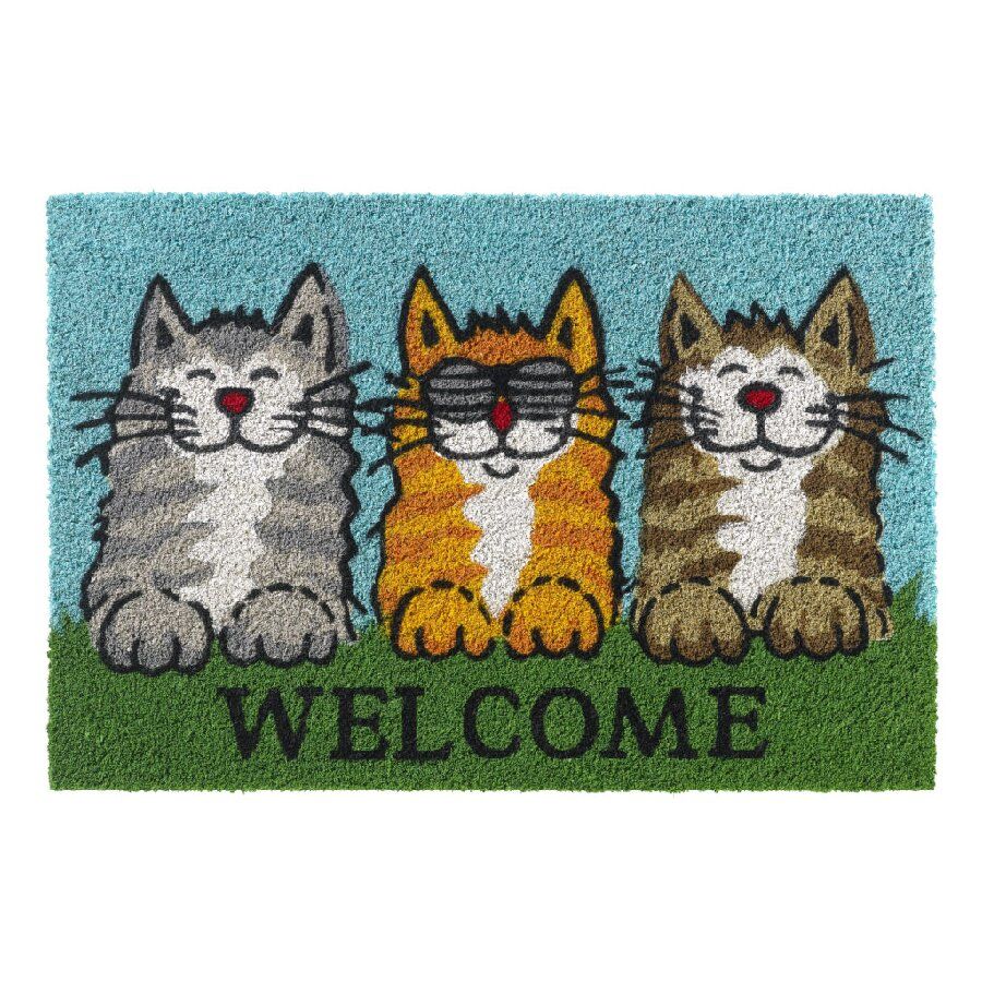 Kokosová vstupní rohož FLOMA Ruco Welcome Cats - délka 40 cm, šířka 60 cm, výška 1,5 cm