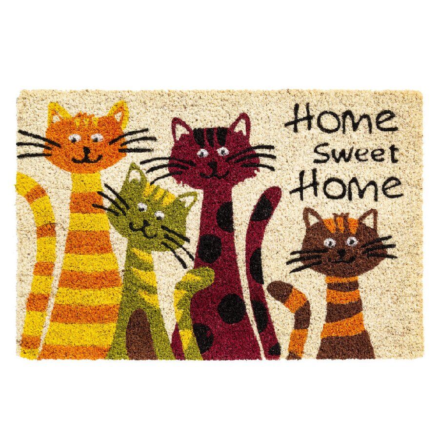 Kokosová vstupní rohož FLOMA Ruco Cats Home Sweet Home - délka 40 cm, šířka 60 cm, výška 1,5 cm