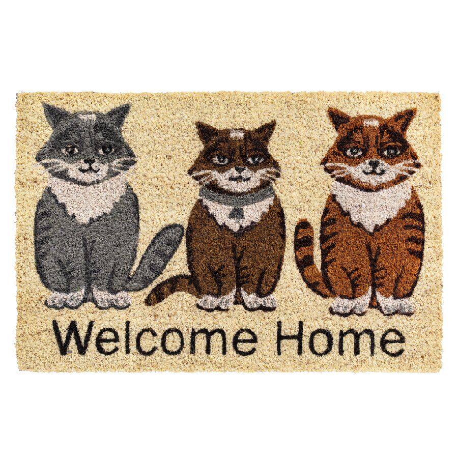 Kokosová vstupní rohož FLOMA Ruco Welcome Home Cats - délka 40 cm, šířka 60 cm, výška 1,5 cm