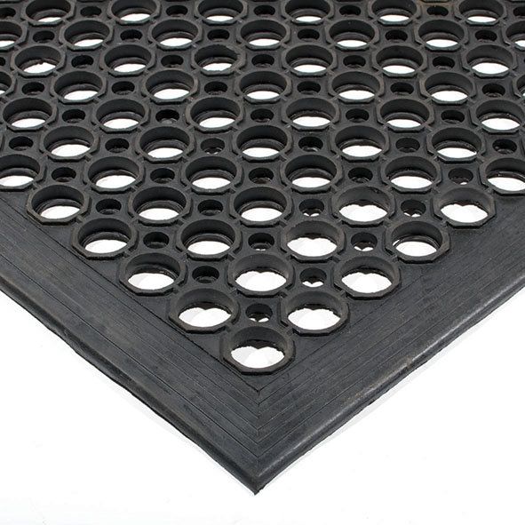 Černá gumová protiúnavová protiskluzová olejivzdorná rohož (okraj) - délka 150 cm, šířka 90 cm, výška 1,2 cm F
