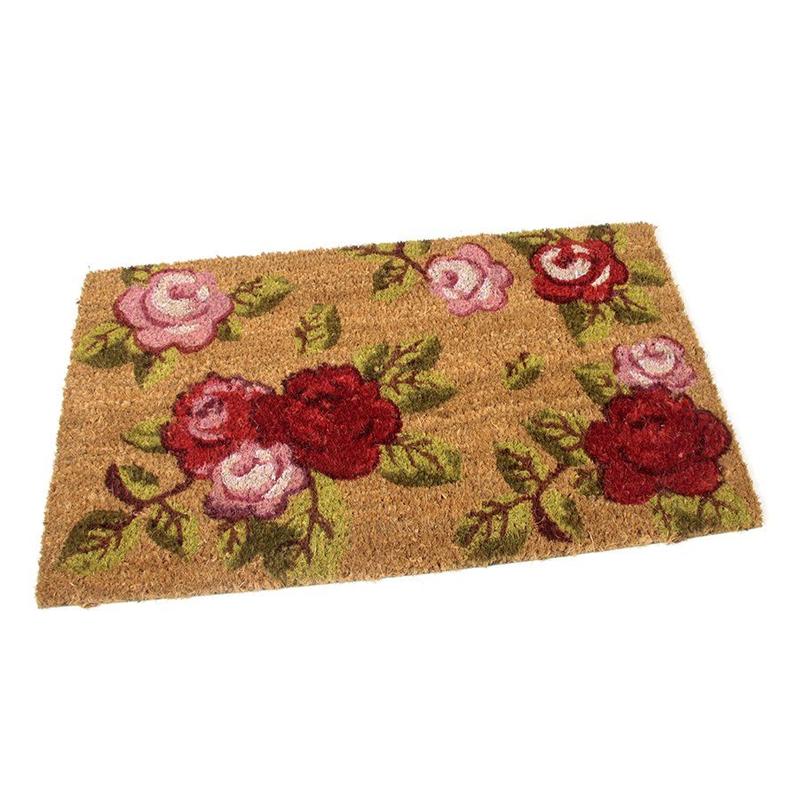 Kokosová venkovní čisticí vstupní rohož FLOMA Roses - délka 35 cm, šířka 60 cm, výška 1,7 cm