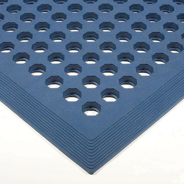 Modrá gumová protiúnavová protiskluzová olejivzdorná rohož (38% nitrilová pryž) - délka 150 cm, šířka 90 cm, výška 1,2 cm F