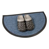 Modrá textilní čisticí venkovní vstupní půlkruhová rohož FLOMA Criss Cross - délka 45 cm, šířka 75 cm, výška 1 cm