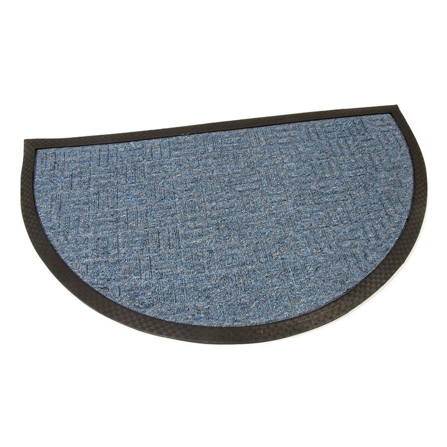 Modrá textilní čisticí venkovní vstupní půlkruhová rohož FLOMA Criss Cross - délka 45 cm, šířka 75 cm, výška 1 cm